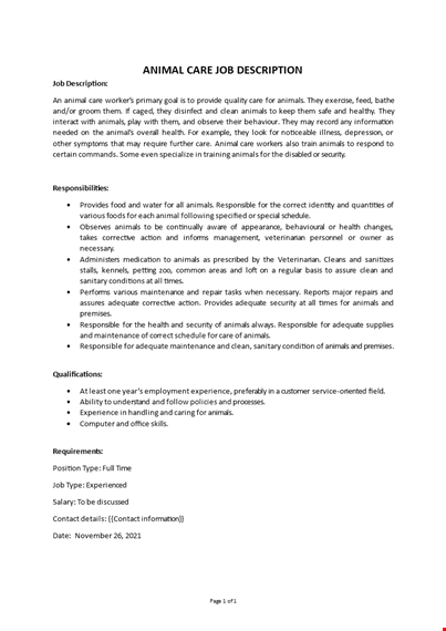 animal care technician job description template