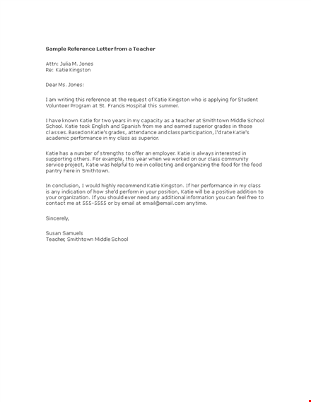 reference letter from teacher template