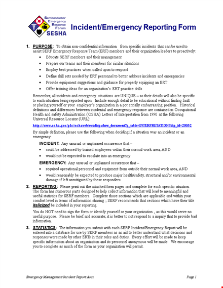 emergency management incident report - responding to and checking the organization's situation template