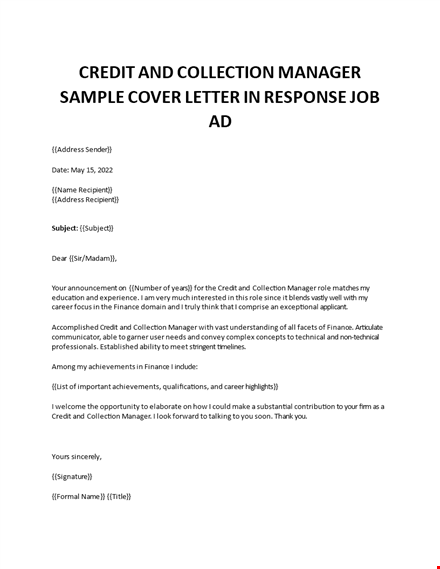 credit and collection manager cover letter template