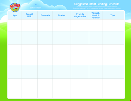 infant feeding schedule template by age template