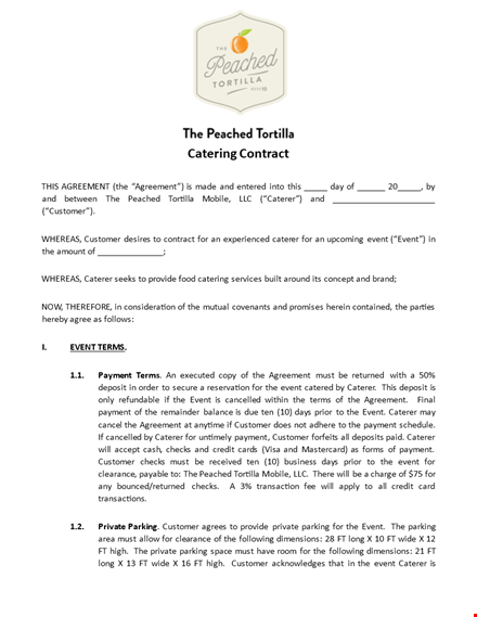 catering contract template template