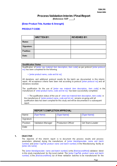 process validation report | batch number & process validation template