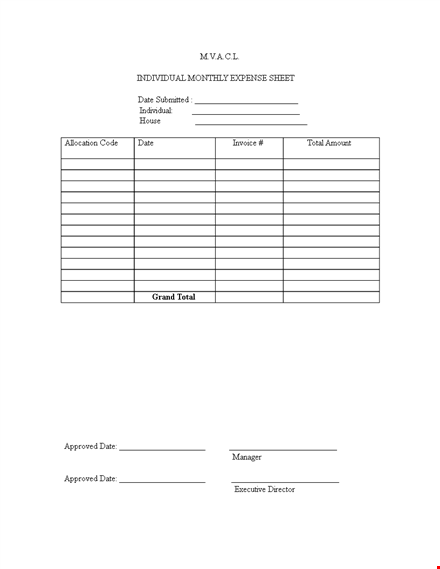 individual monthly expense sheet template