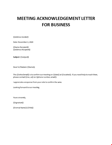 meeting acknowledgement letter template