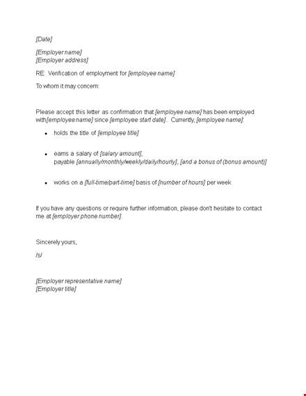 proof of employment letter - template for employee verification | employer documentation template