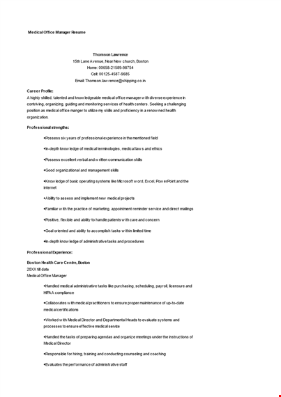medical administrative manager resume template