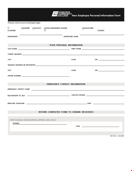 personal information sheet template