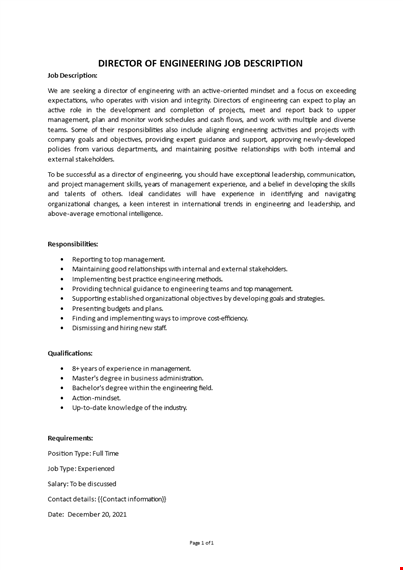 director of engineering job description template