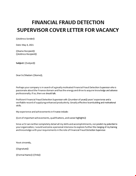 financial fraud detection supervisor cover letter template