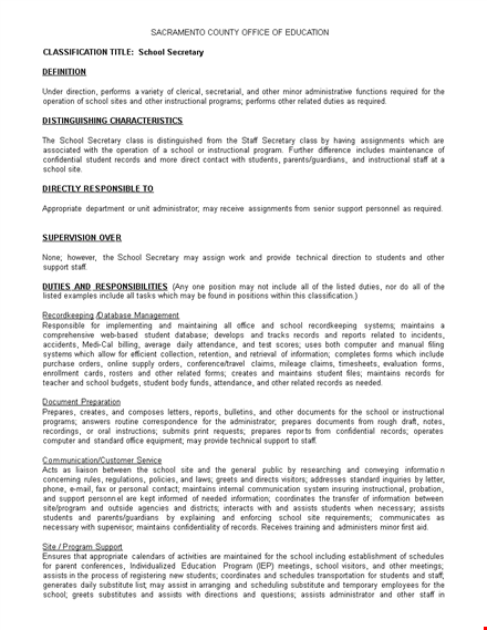 sample school secretary job description template
