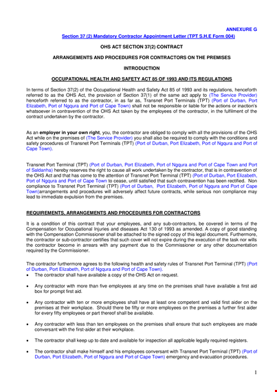 principal contractor appointment letter template - contractor, employees, shall template