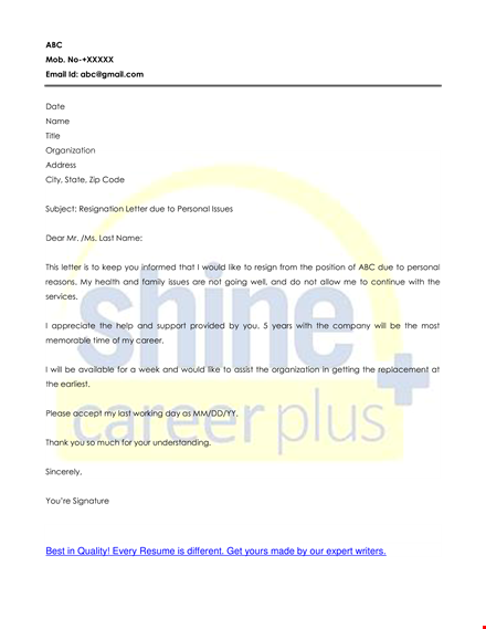 resignation letter due to health reasons template