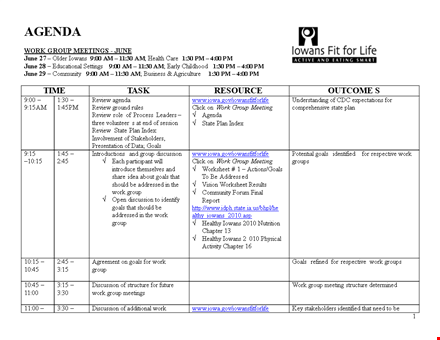 june month work group agenda template