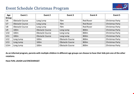 event schedule christmas program template