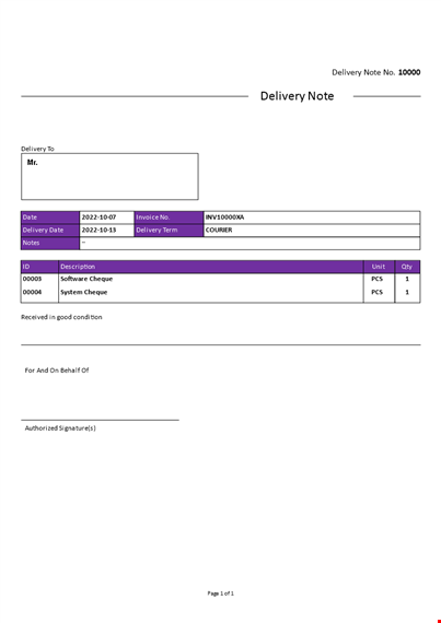 delivery note receipt template