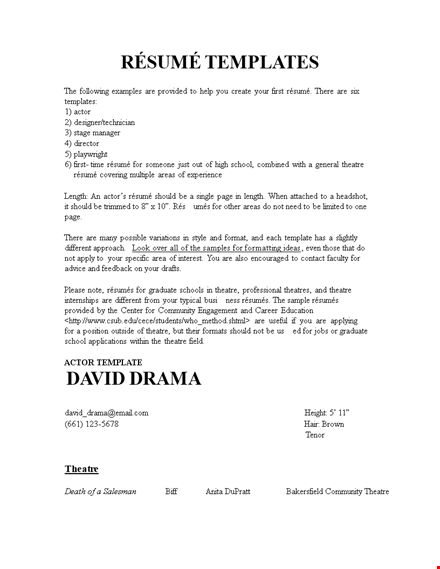 stage manager resume template - theatre | bakersfield | download now template