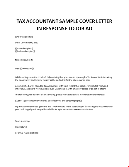 tax accountant cover letter  template