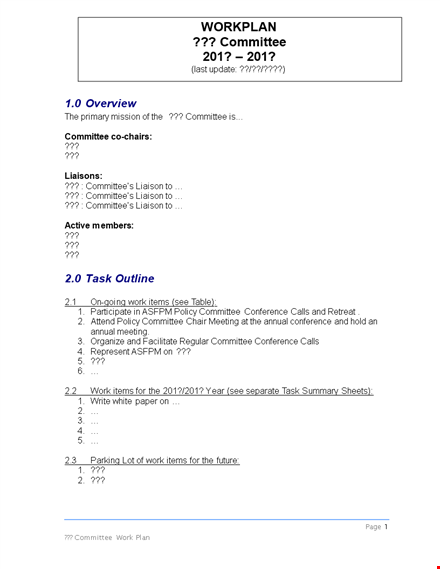 create an effective work plan with our template | labor committee template