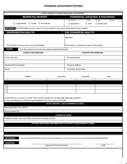 informal assessment example template