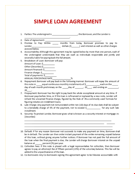 easy-to-use loan agreement template for borrower & lender template