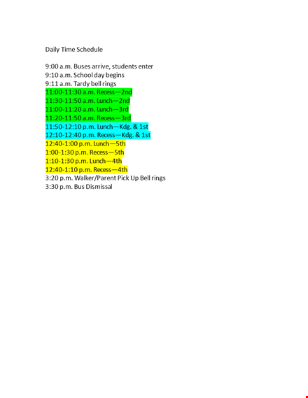 daily time schedule template word template