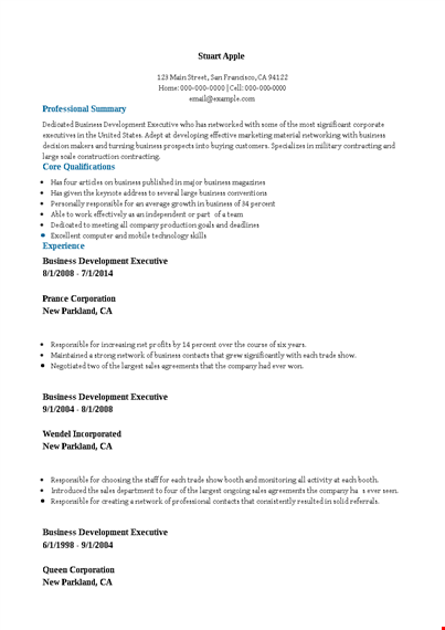 software business development executive resume template