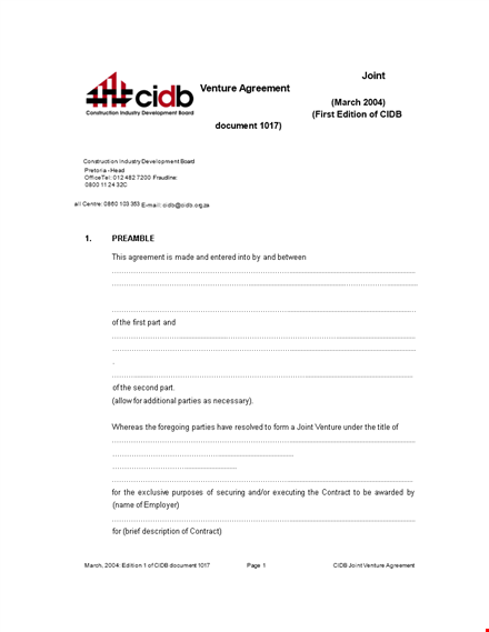 sample joint venture agreement template: create a strong partnership with this agreement template