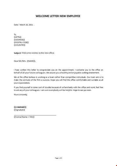 welcome letter new employee template