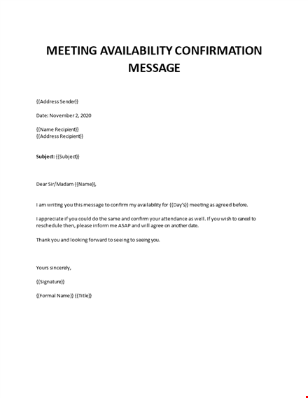 meeting availability confirmation message template