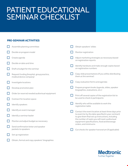 patient educational seminar checklist template