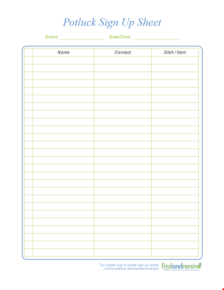 organize your event with a potluck sign up sheet - free download template