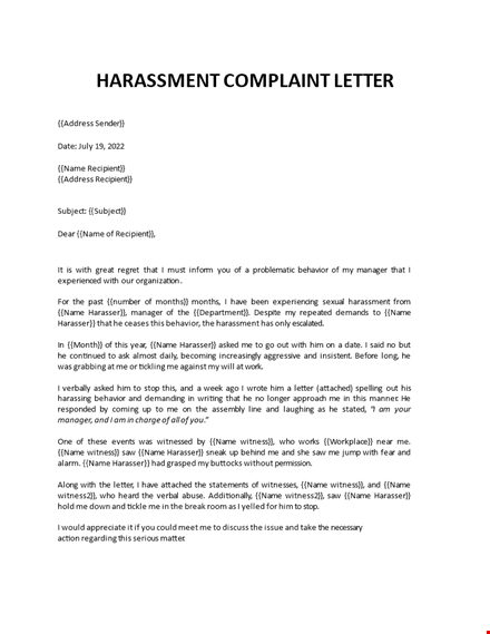 harassment complaint letter template