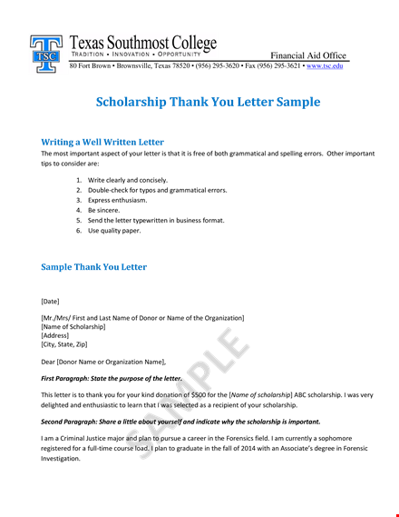 sample scholarship thank you letter | expressing gratitude for scholarship template