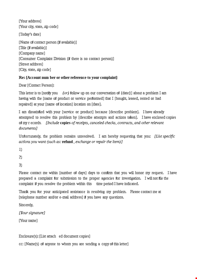 resolve your issue: formal business complaint letter template template