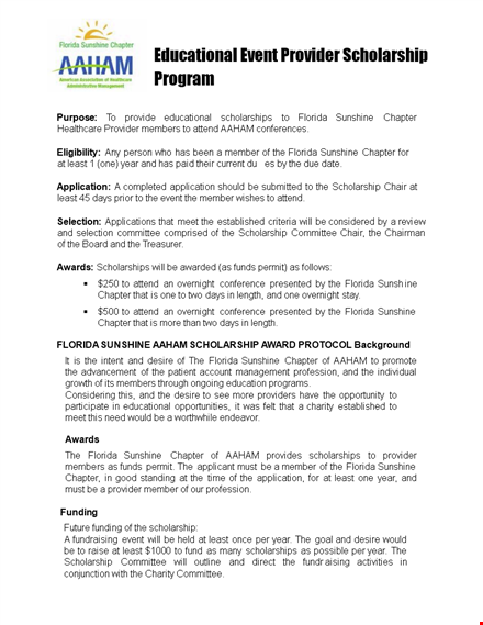 educational event provider scholarship program template