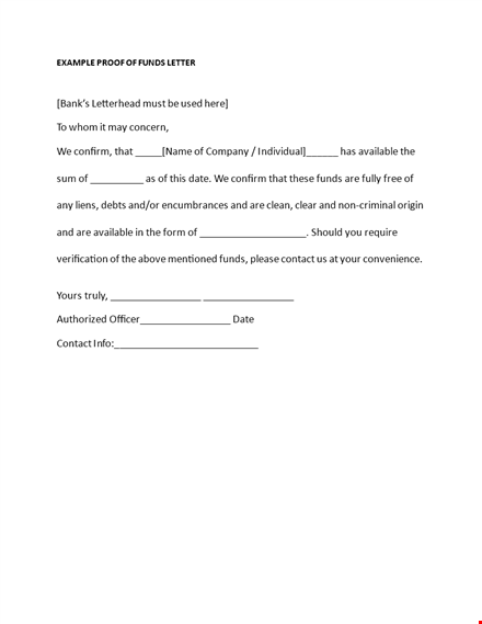 proof of funds letter template - contact us to confirm available funds template