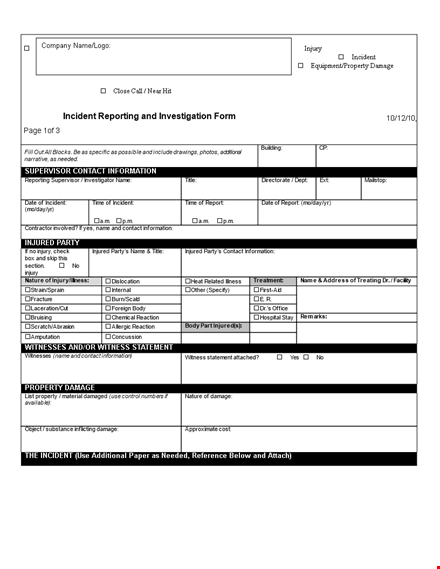 construction incident investigation report template template
