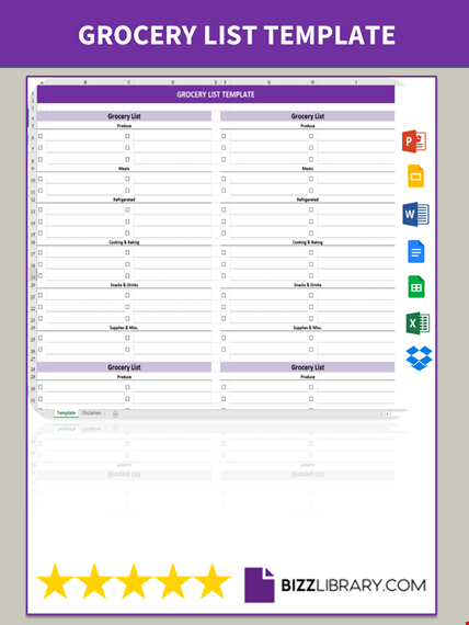 grocery list template template