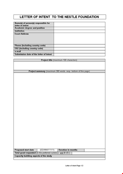 letter of intent for foundations sample template template
