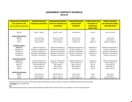 contract assignment schedule template