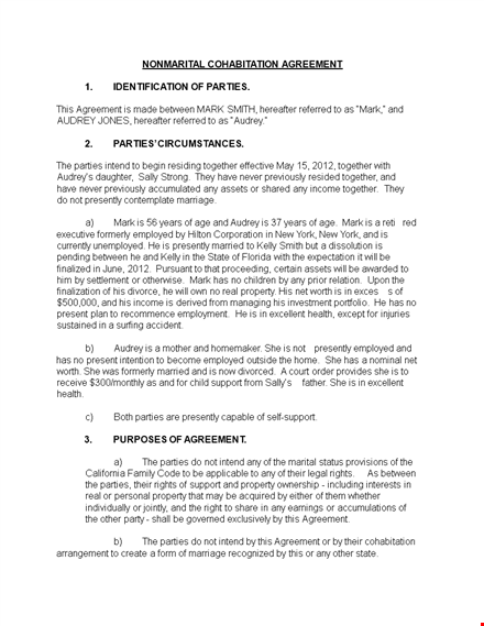 non marital cohabitation agreement template - protect your agreement, property, and parties template