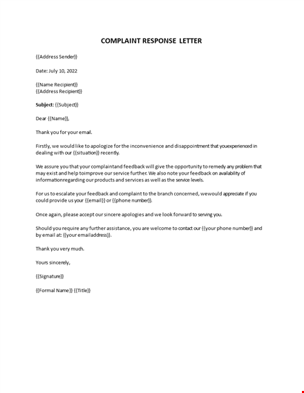 complaint response letter template