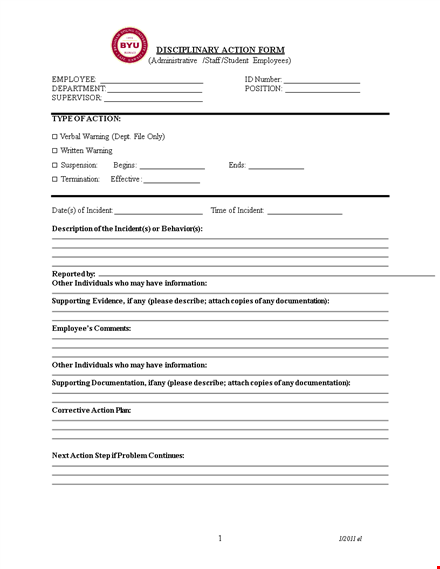 employee disciplinary action form - manage and document disciplinary actions template