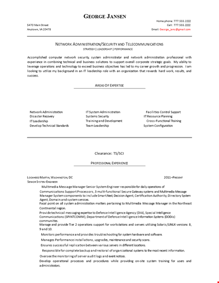 senior it administrator resume template