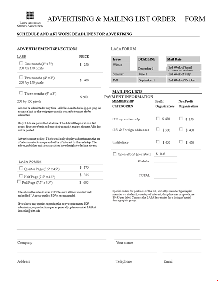 order form for lasa advertising - submit your files template