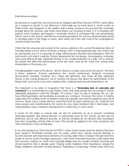 church choir resignation letter template
