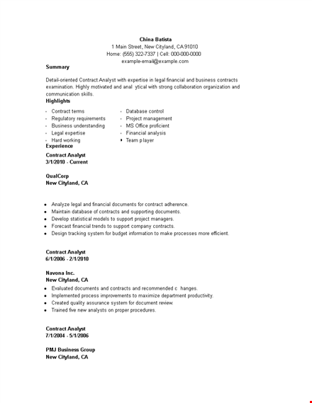 contract cv template template