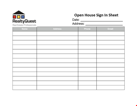 real estate open house sign in sheet template - house address and sheet template
