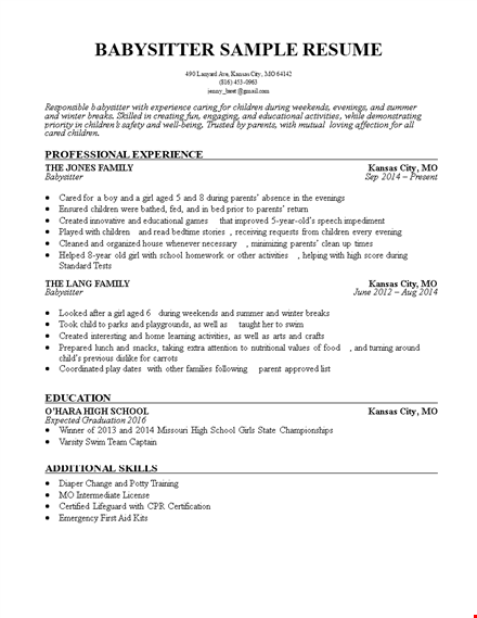 free babysitter resume template